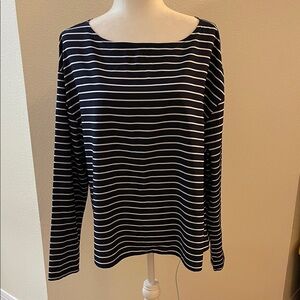 Ralph Lauren Navy and White Striped Long Sleeve Top